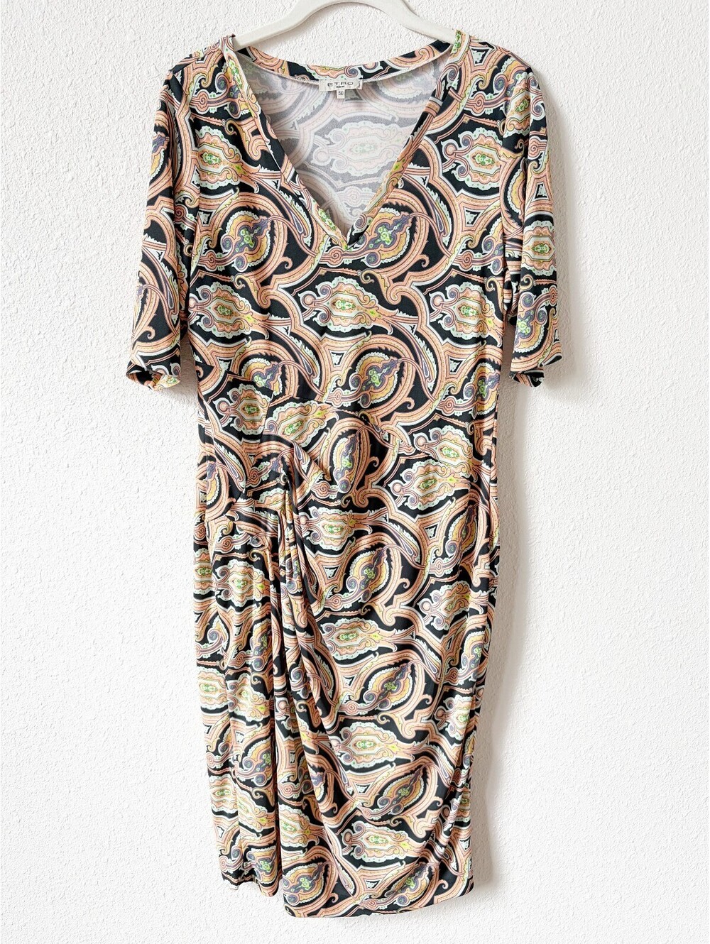 Vintage Etro Paisley Twist Front Shift Dress Size IT 50 / US 14 Retro Designer